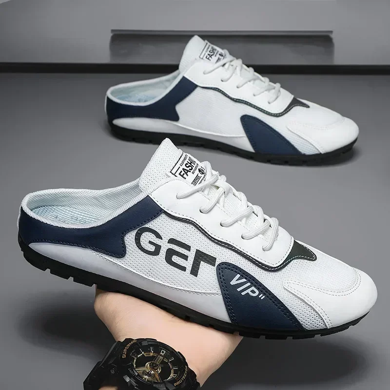 2025 New Men Slippers Trend Baotou Shoes for Men Summer Breathable Casual Shoe Vulcanized Flats Male Sneakers Half Slip-on Shoes