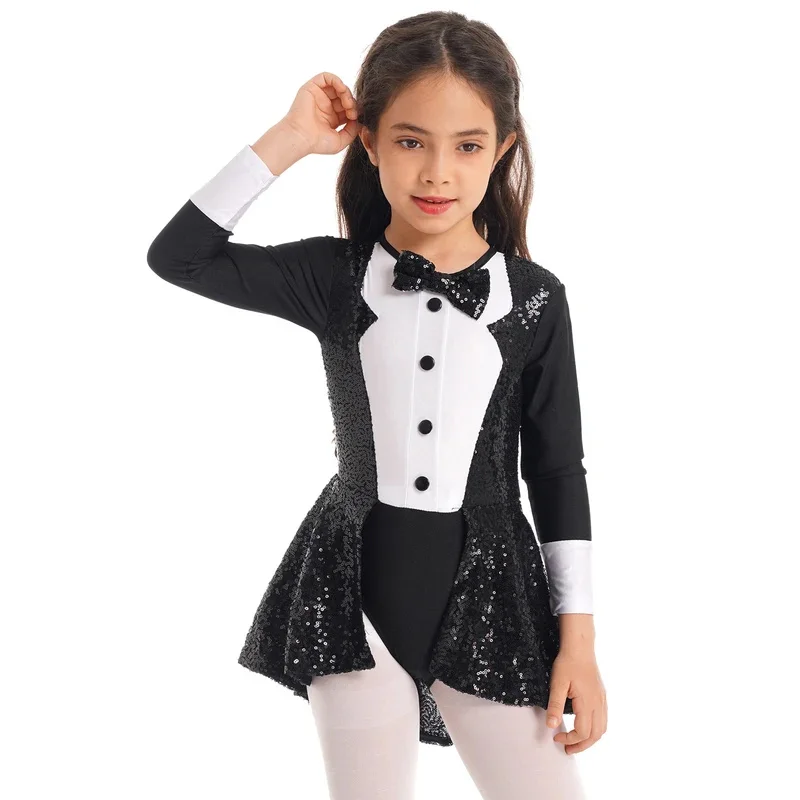 iEFiEL Kids Girls Magician Costume Halloween Cosplay Party Outfit Long Sleeve Leotard Dress with Hat Magic Wand Gloves Set