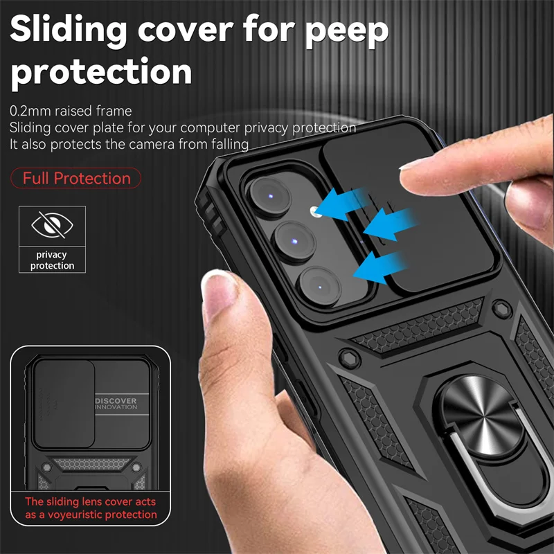 For Samsung Galaxy A14 A24 A34 A54 5G Case Ring Holder Armor Shockproof Coque For Galaxy A 14 24 34 54 Slide Lens Protect Cover