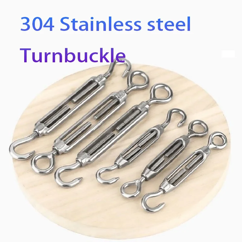 Hook and Eye Turnbuckle 304 Stainless Steel Wire Tensioner M5 M6 M8 M10 Rope Tightener Heavy Duty for Shade Sail Cable Railing
