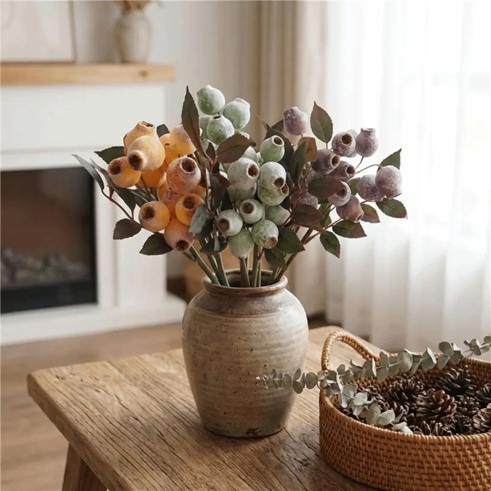 Handmade Artificial Eucalyptus Berries Plastic Foliage Real Touch Red-flowering Gum Branch Green Plants Realistic Fake Fruit