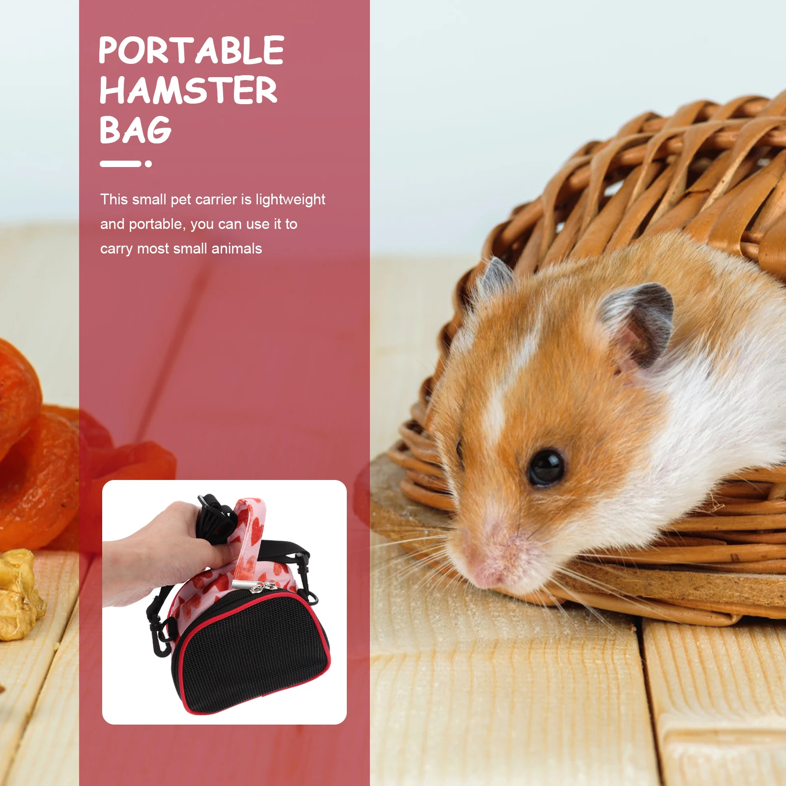 

Small Animal Carrier Pouch Hamster Guinea Pig Travel Bag Red Tiny Pets Portable Oxford Cloth Wear Resistant Mesh Design Air