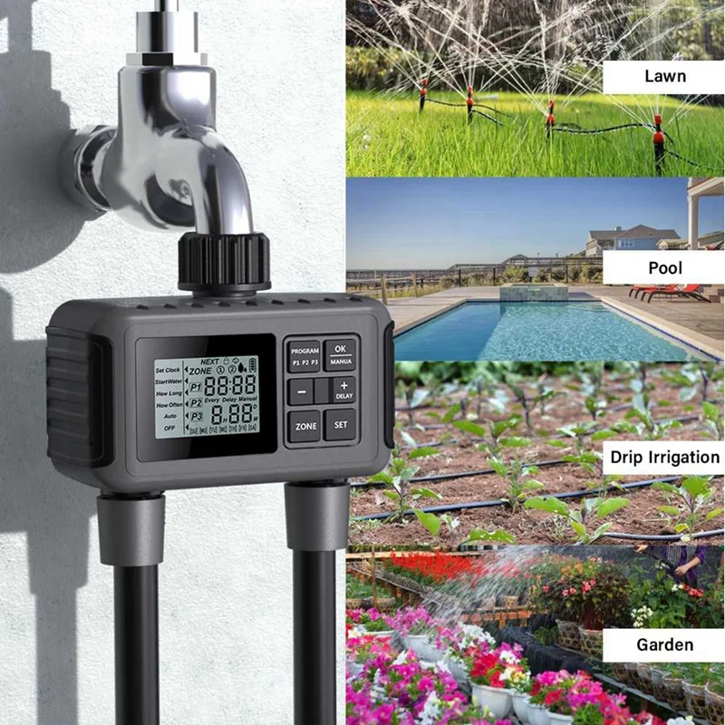 1 PCS Digital Automatic Irrigation Watering Timer Plastic Black For Lawn Gardening Pool EU Plug