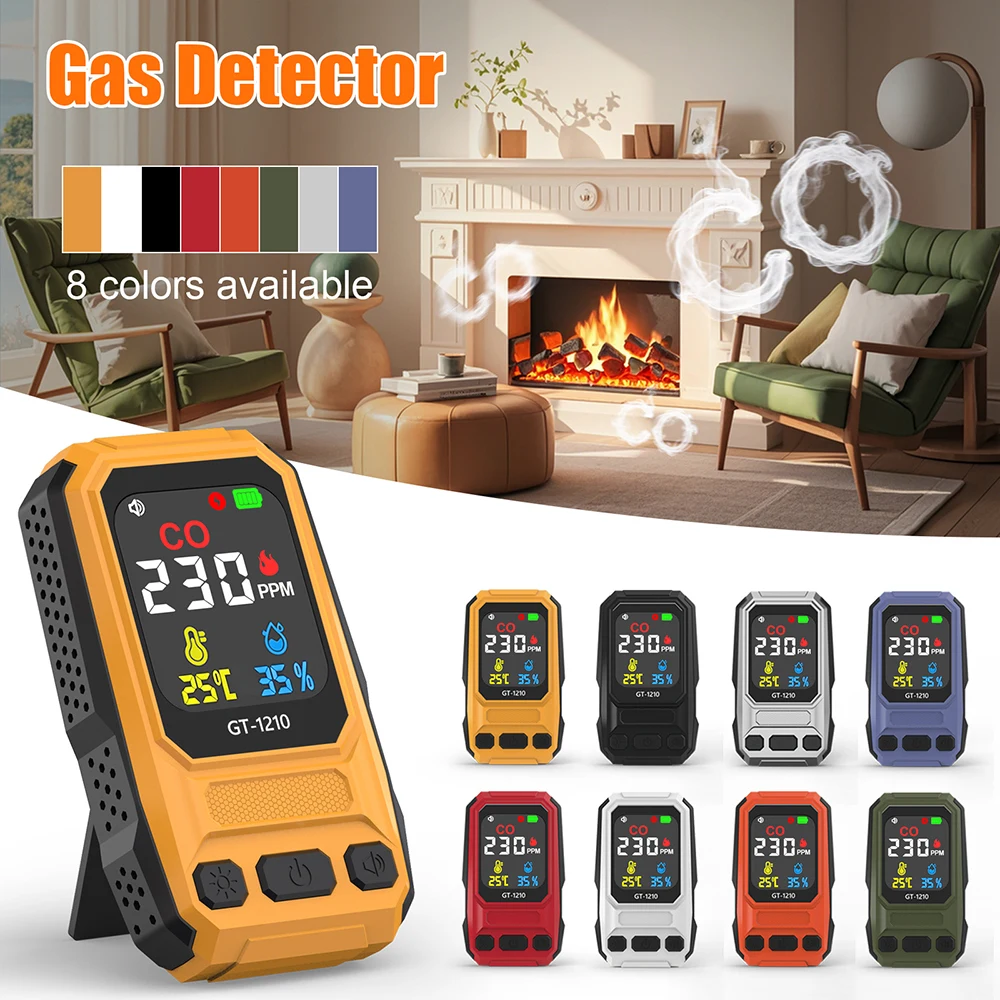 Mini CO Meter 3-in-1 Carbon Monoxide Leak Detector with Alarm Sound Temperature Humidity Sensor 8 Colors for Home Safety