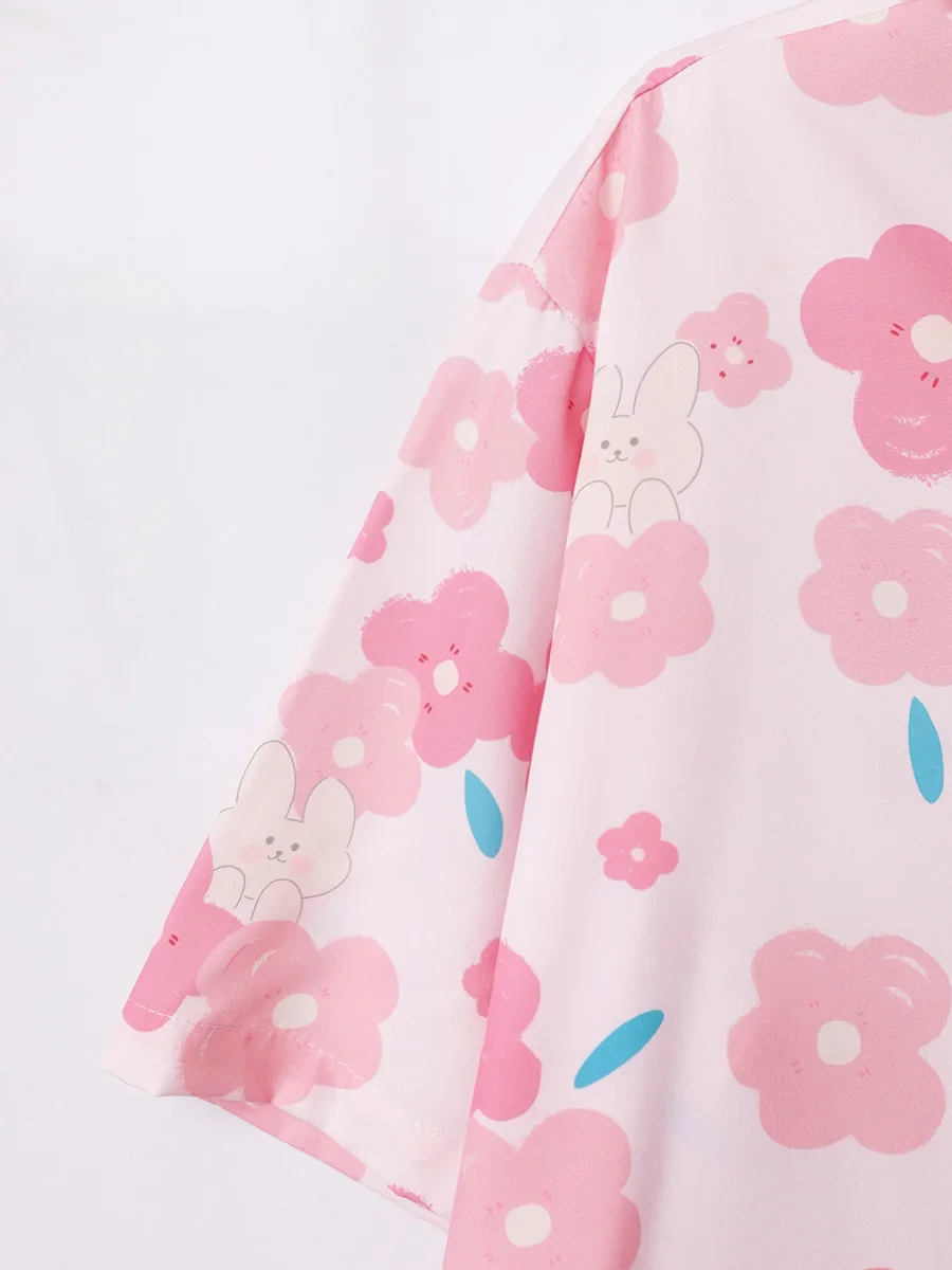 قميص رجالي بأكمام قصيرة مطبوع كرتوني ، كبير الحجم ، فضفاض ، كاجوال ، شاطئ ، صيف ، طالب ، أزياء الأزواج ، ملابس رجالية #4