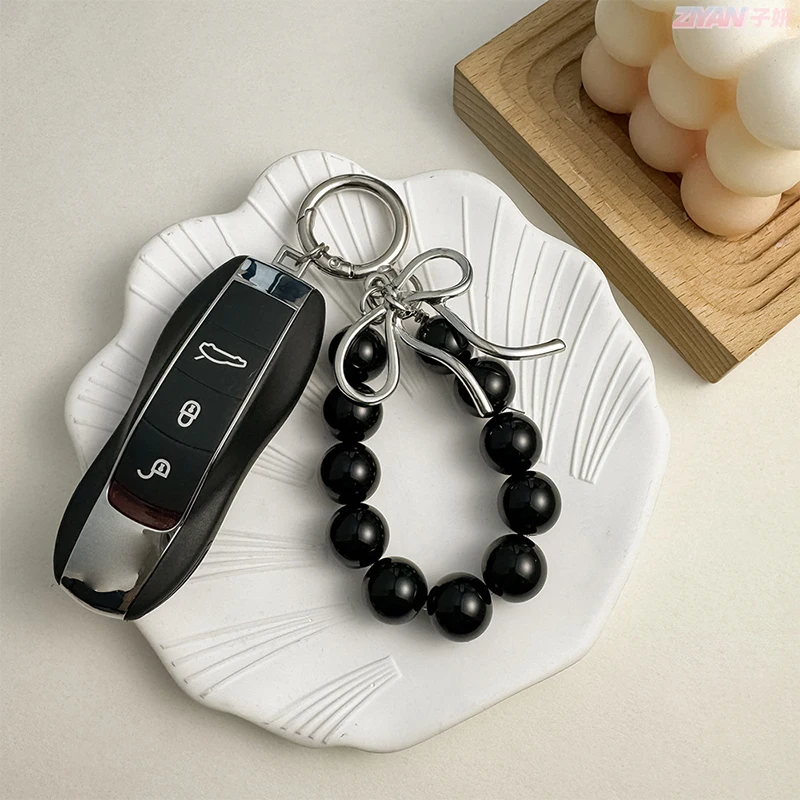 Ins Style Pearl Beads Key Chain Metal Bowknot Phone Pendant Bag Decor Car Key Ring Headphone Case Charm