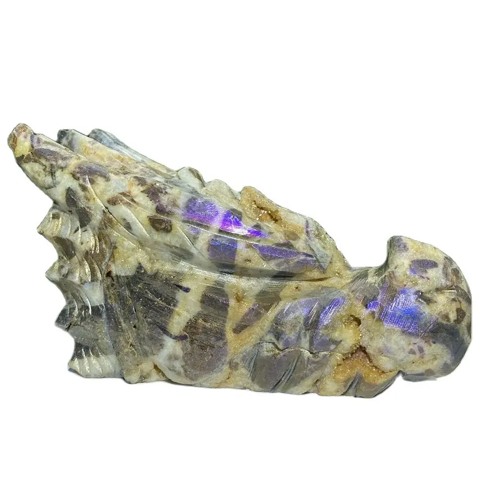 

Natural Crystal Dragon Head Skull Figurine Crafts Raw Gemstone Sphalerite Electroplate Quartz Mineral Specimen Home Decorated