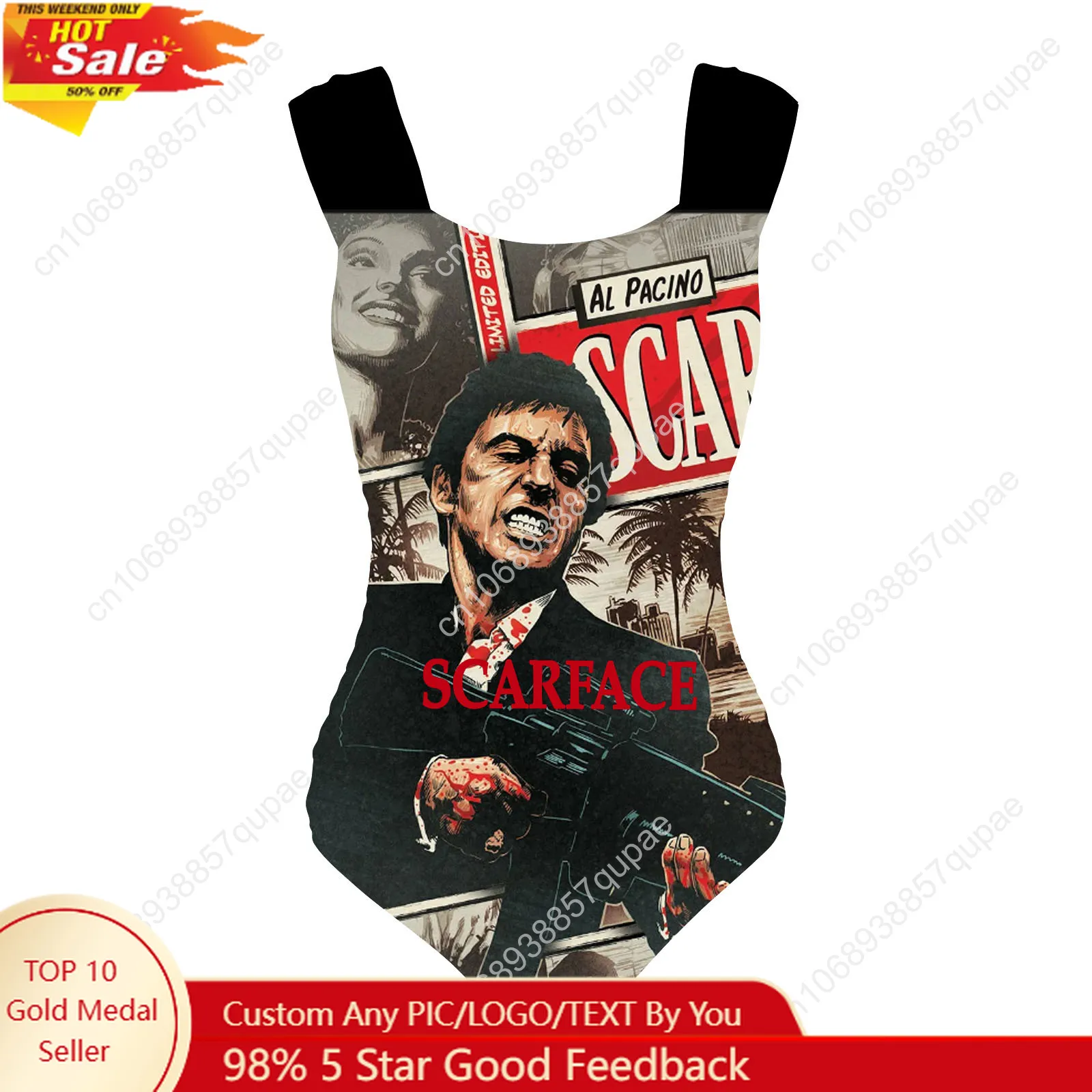 Scarface película caliente Tony Montana traje de baño de una pieza correa ancha mujeres trajes de baño traje de baño piscina playa Sexy Bikini ropa de playa