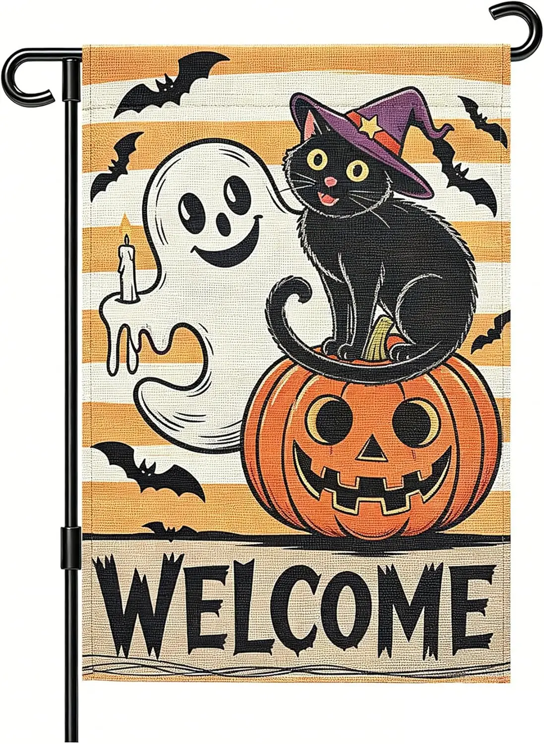 Halloween Garden Flag,12×18 Inch Double Sided,Cute Ghost Black Cat Witch Pumpkin Welcome Fall Yard Flag,Outdoor Decor for Fr bbp