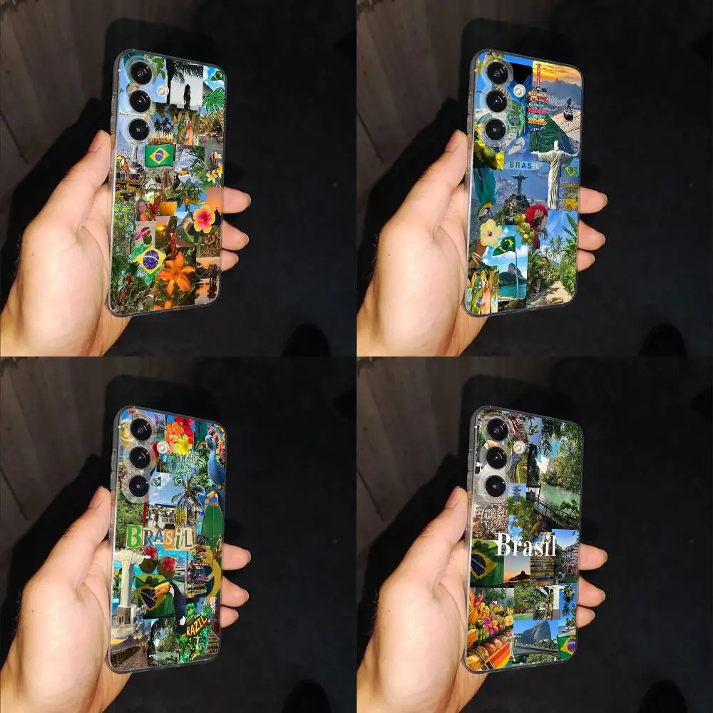 

Brazil Flag Summer Surf Sea Phone Case For Samsung S24,30,21,22,23,20 FE,lite,PIus,Ultra,5G,Note,9,10 Transparent Cover