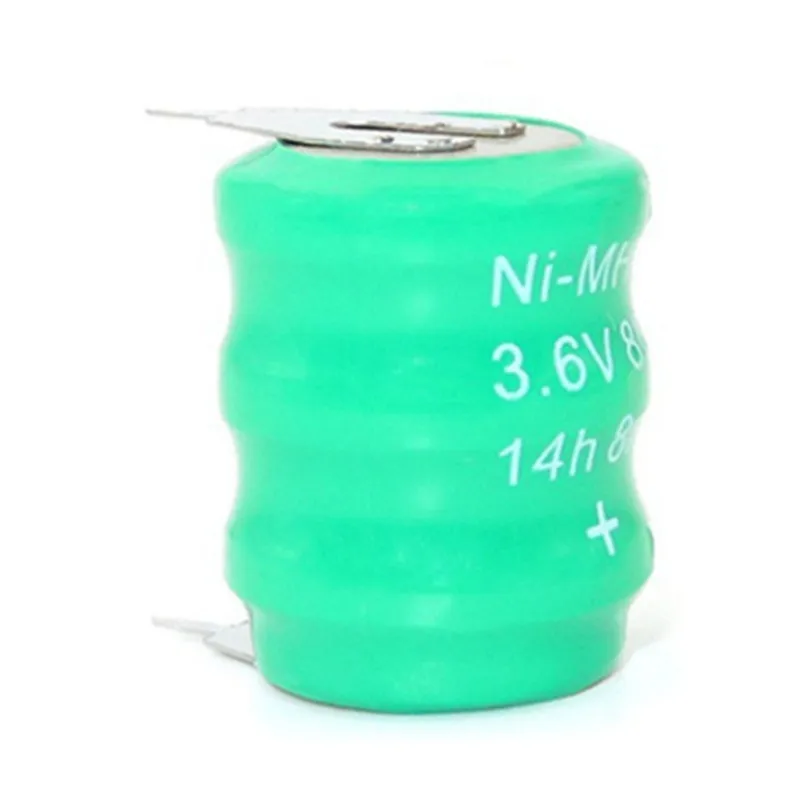5 uds 3,6 V 80mAh NI-MH pila de botón Ni MH baterías con pines batería recargable para reloj memoria lámpara de césped
