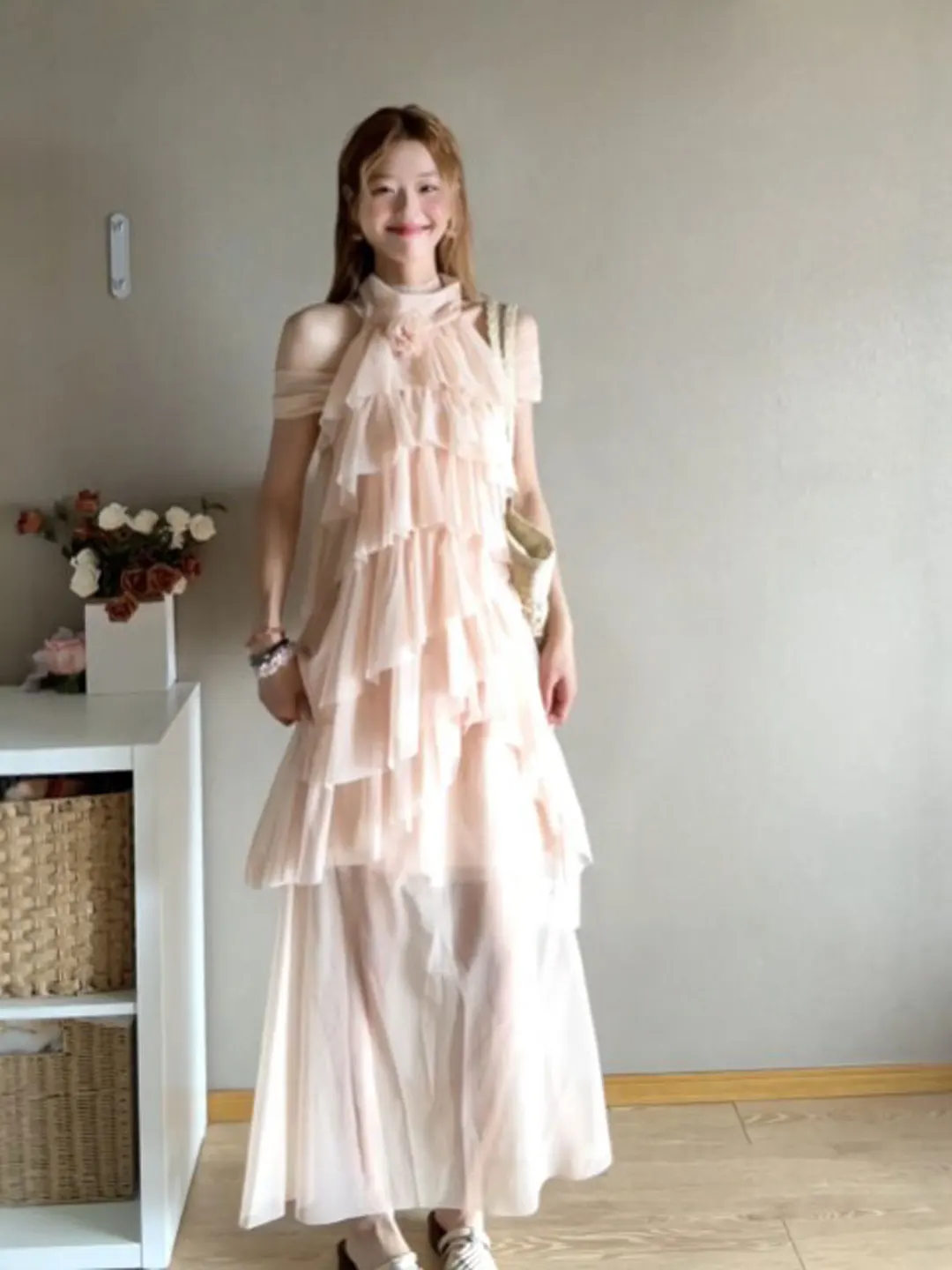 

Women's Gentle Style Two-Piece Set Neck Hanging Top Half-length Skirt Summer Fashion Comfortable Breathable Cotton Blend