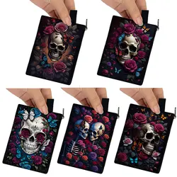 Skull Rose Butterfly Print Coin Purse Kawaii Wallets ID Credit Card Key Earphones Holder Harajuku Coin Bag Zipper Pouch