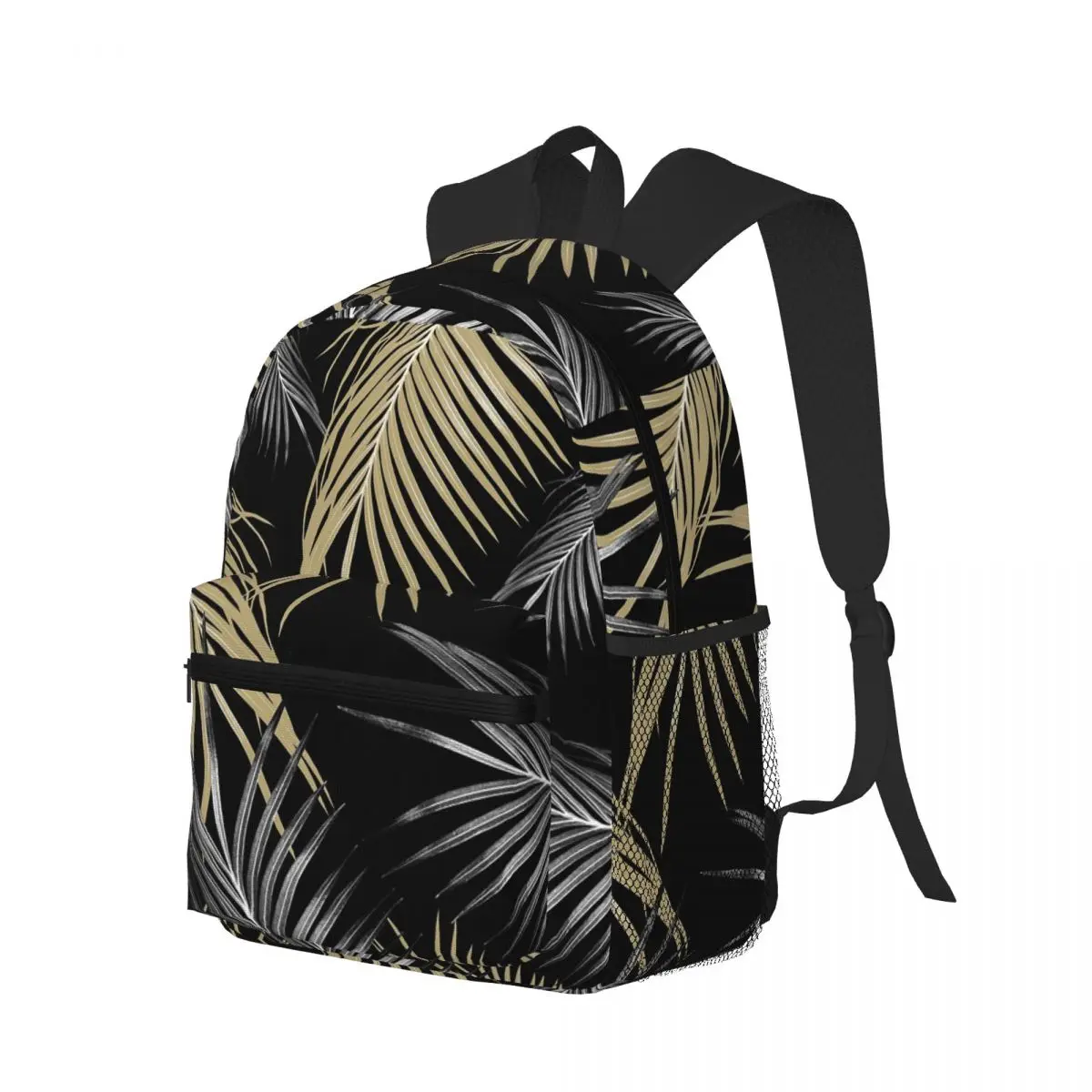 Gold Gray Palm Leaves Dream Student Backpack School Bag Hiking Travel Daypack for Men Women Bookbag Shoulder Bags
