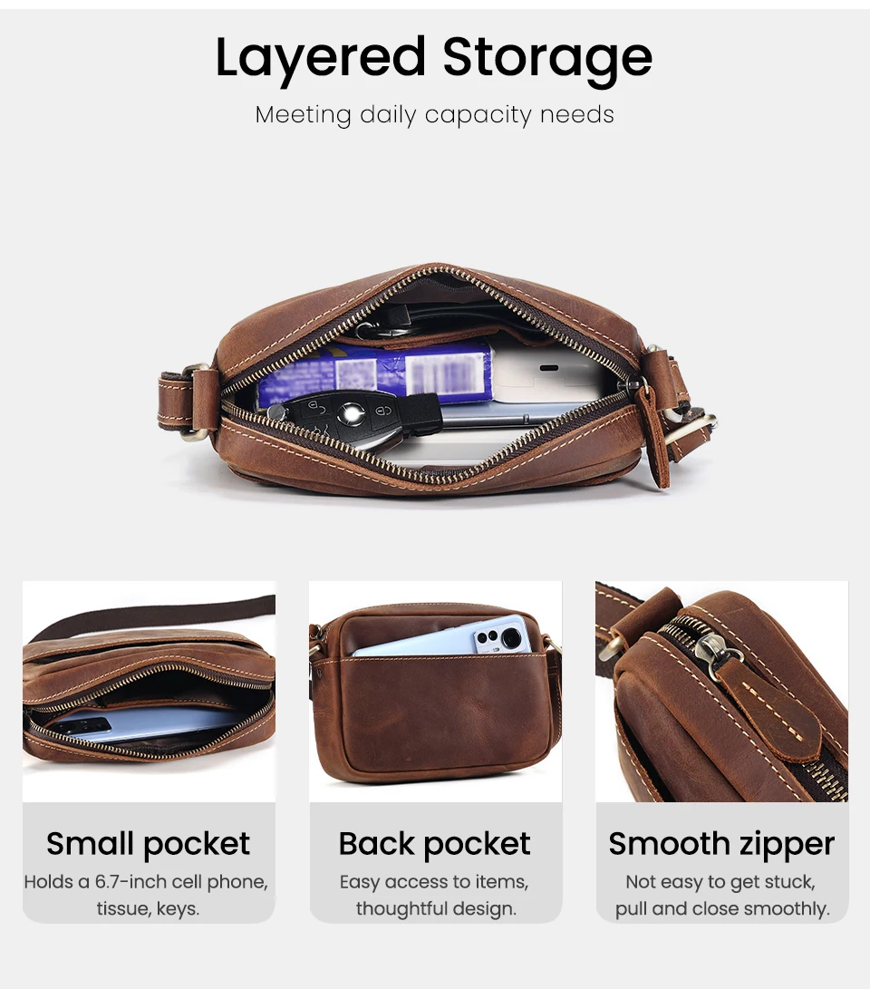JOYIR Mini-Umhängetasche aus echtem Leder, Reise-Umhängetasche für Damen und Herren, Handy-Geldbörse, Reisetasche, Umhängetaschen – Detail 7