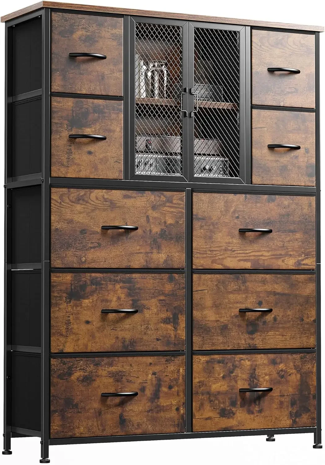 

Dresser for Bedroom with Mesh Door Tall Dressers & Chests of Drawers with 10 Fabric Drawer Morden Dresser Organizer,Metal Frame