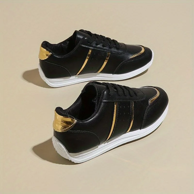 new arrival sneakers for women's vulcanize shoes black golden sports casual designer shoes for woman white trainers view 4