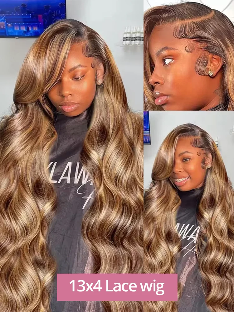 Highlight 13x6 HD Lace Front Human Hair Wigs Honey Blonde Body Wave 13x4 Lace Frontal Wigs Pre Plucked With Baby Hair For Women image 4
