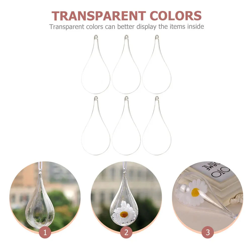 

6pcs Christmas naments Drop Shaped Decorative Balls Plastic Water drop Fillable Transparent Clear Ball Craft Hanging Holiday