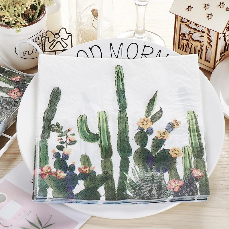 Cactus Colourful Printed Tissue Paper Birthday Festival Party Square Tissue Paper Lipstick Table Setting Placemat Paper 20pcs/pa