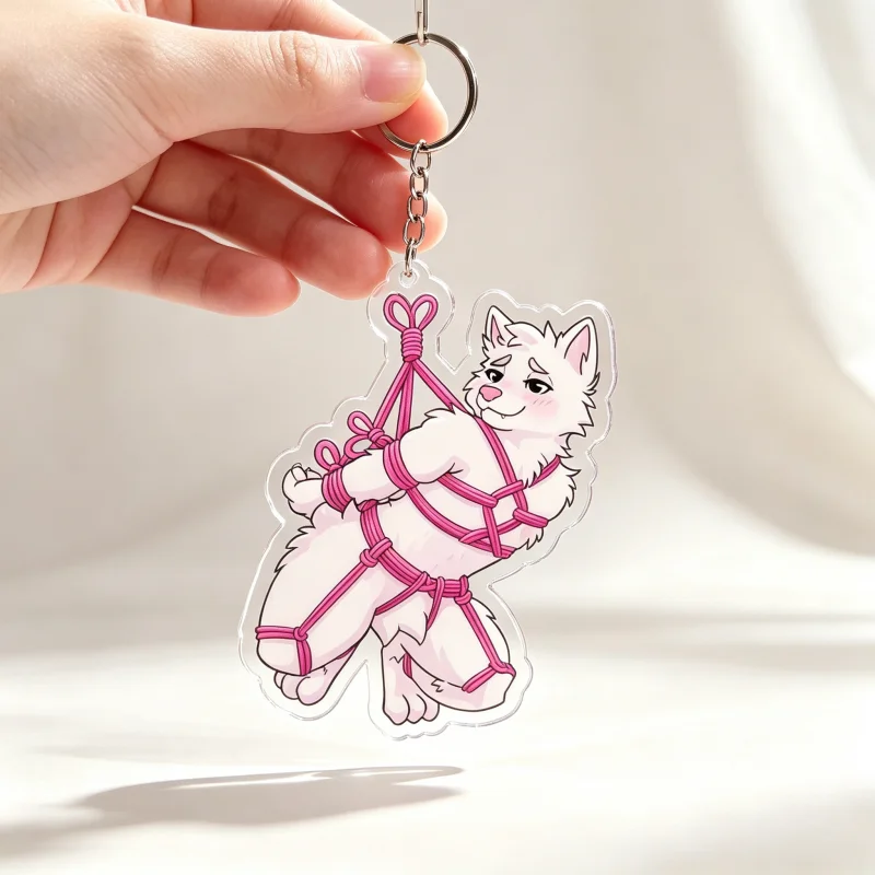 Shibari Border Collie Furry Acrylic Keychain Cute Bound Dog Fursona Charm Anime Doggy Rope Bonding Bag Pendant Collectible Gift