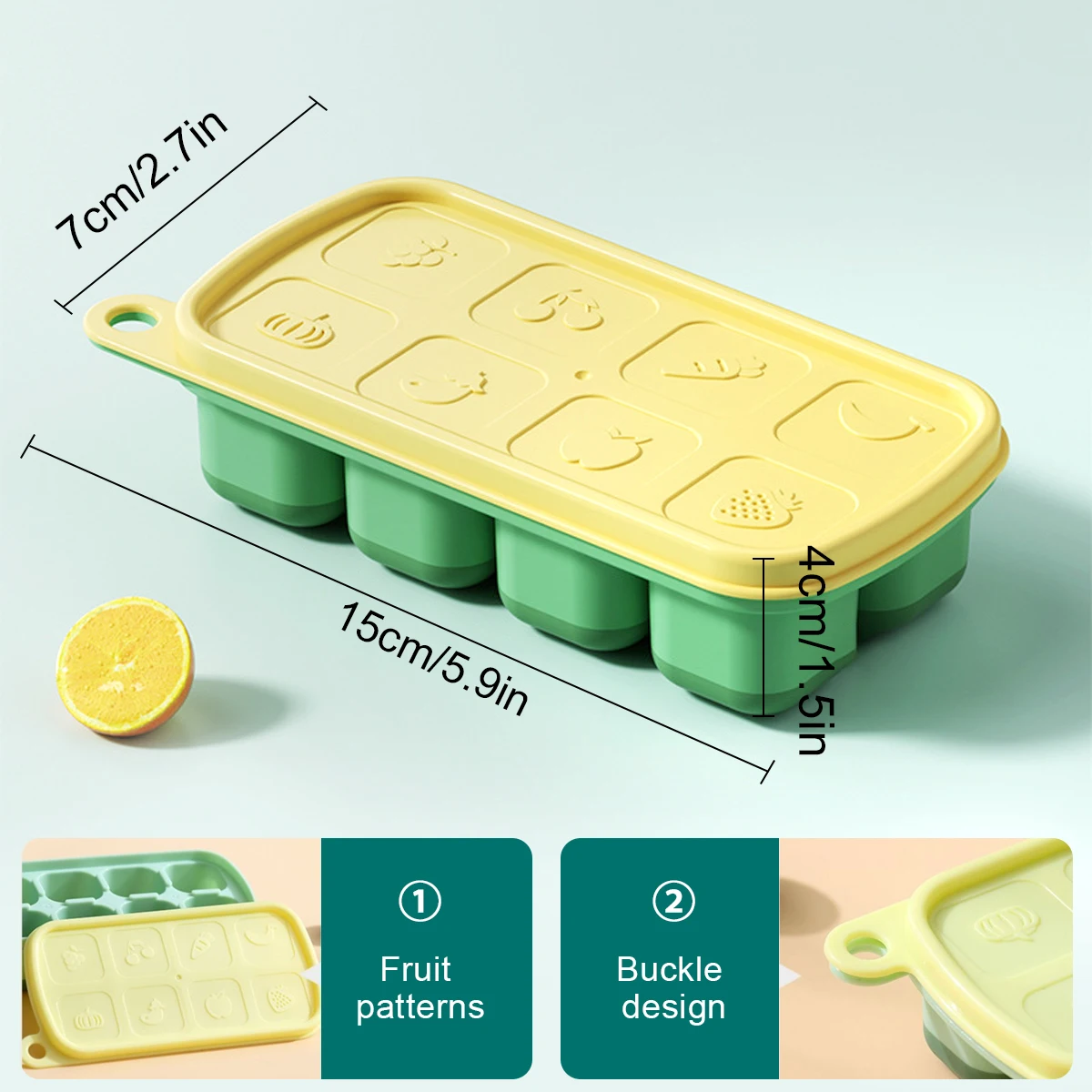 Leeseph Silicone Ice Cube Tray with Removable Lid, Reusable Square Ice Cube Molds, Kitchen Gadgets for Cocktails, Drinks