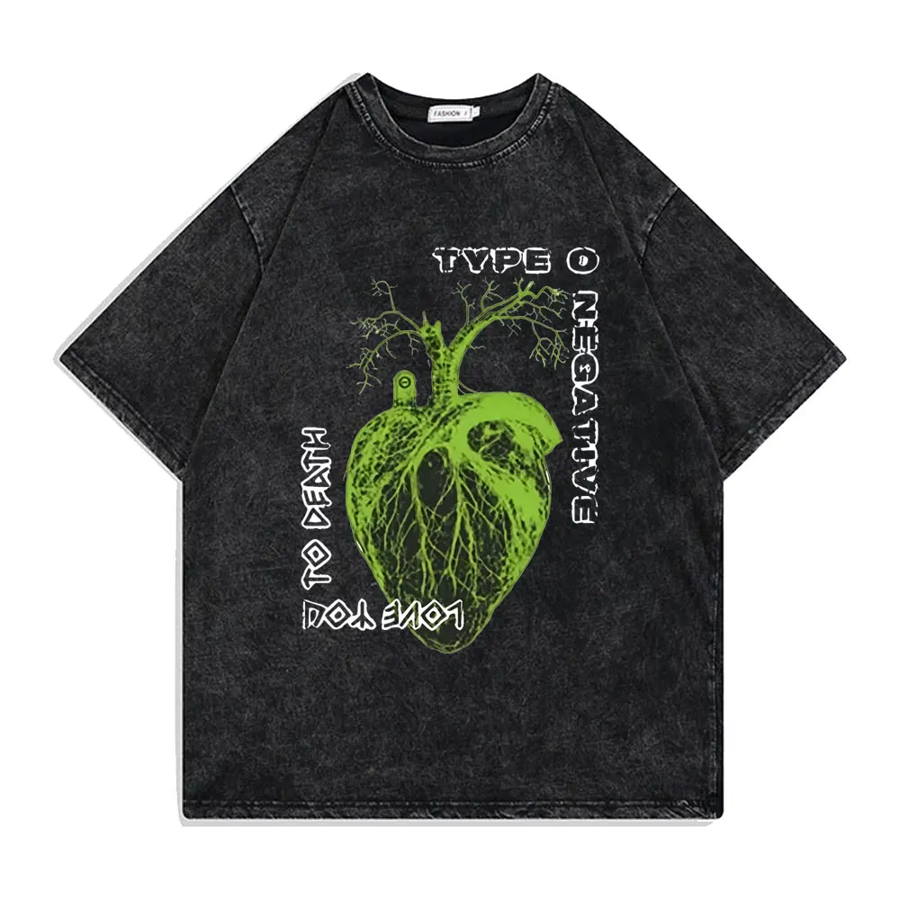 Washed Vintage Type O Negative October Rust Graphic Print T-shirt Men Women Rock Metal Gothic T-shirts Male Oversized T Shirts