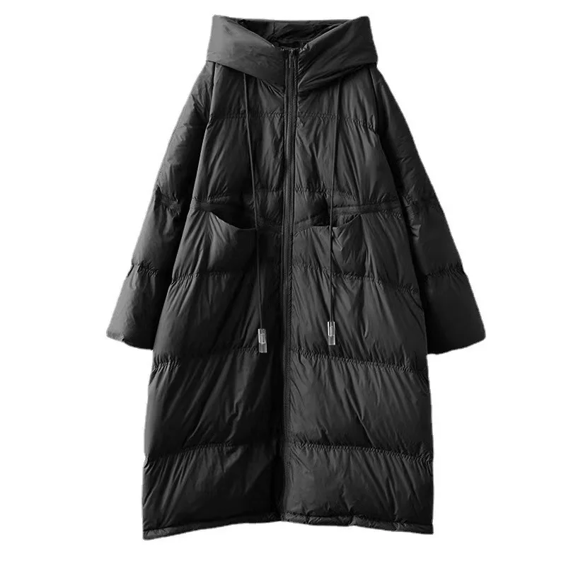 Winter 2025 Korean Version of Warm Thick Hooded Long White Duck Down Jacket Commuter Style Women's Coat