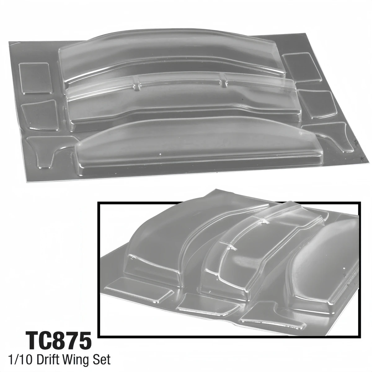 TeamC TC875 1/10 RC Drift Car Spoiler Wing 200mm Wide Clear PC