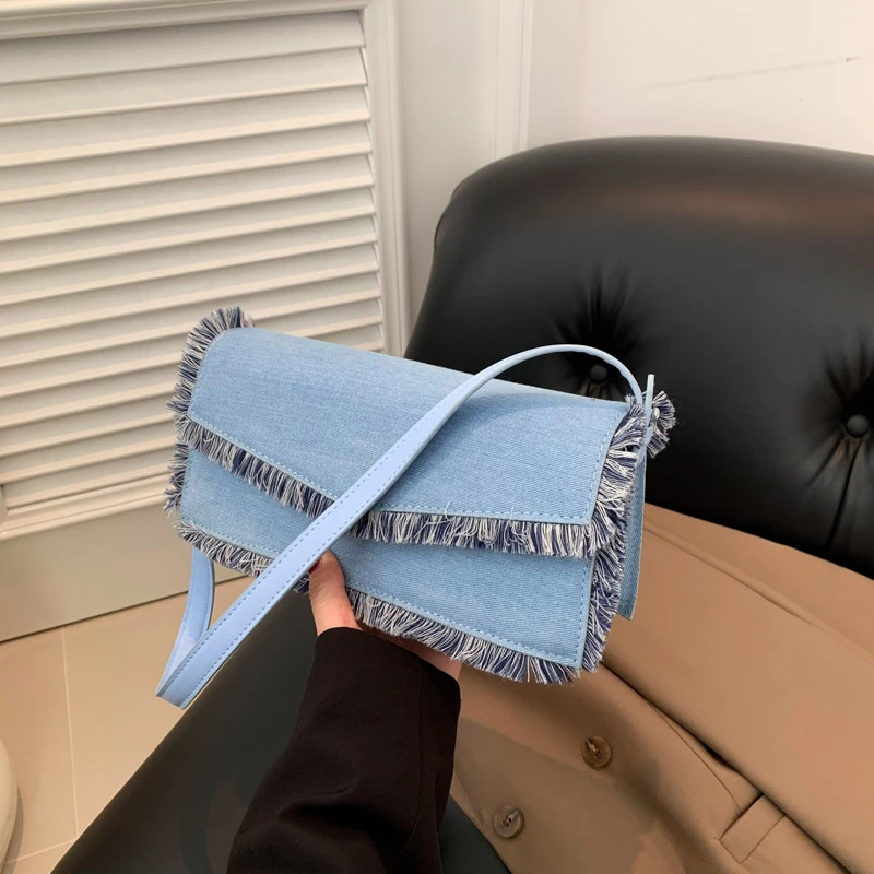 Nappa Denim Solid Fashion borse a tracolla Hasp borse da donna in vendita 2024 borsa a tracolla con filo per cucire di alta qualità Bolsas De Ombro