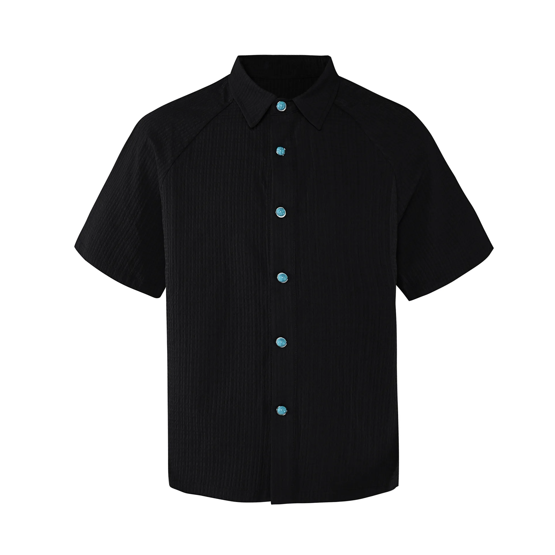 men's shirts Short sleeved shirt with turquoise buttons cool and breathable shirt Men's clothing with many Korean reviews