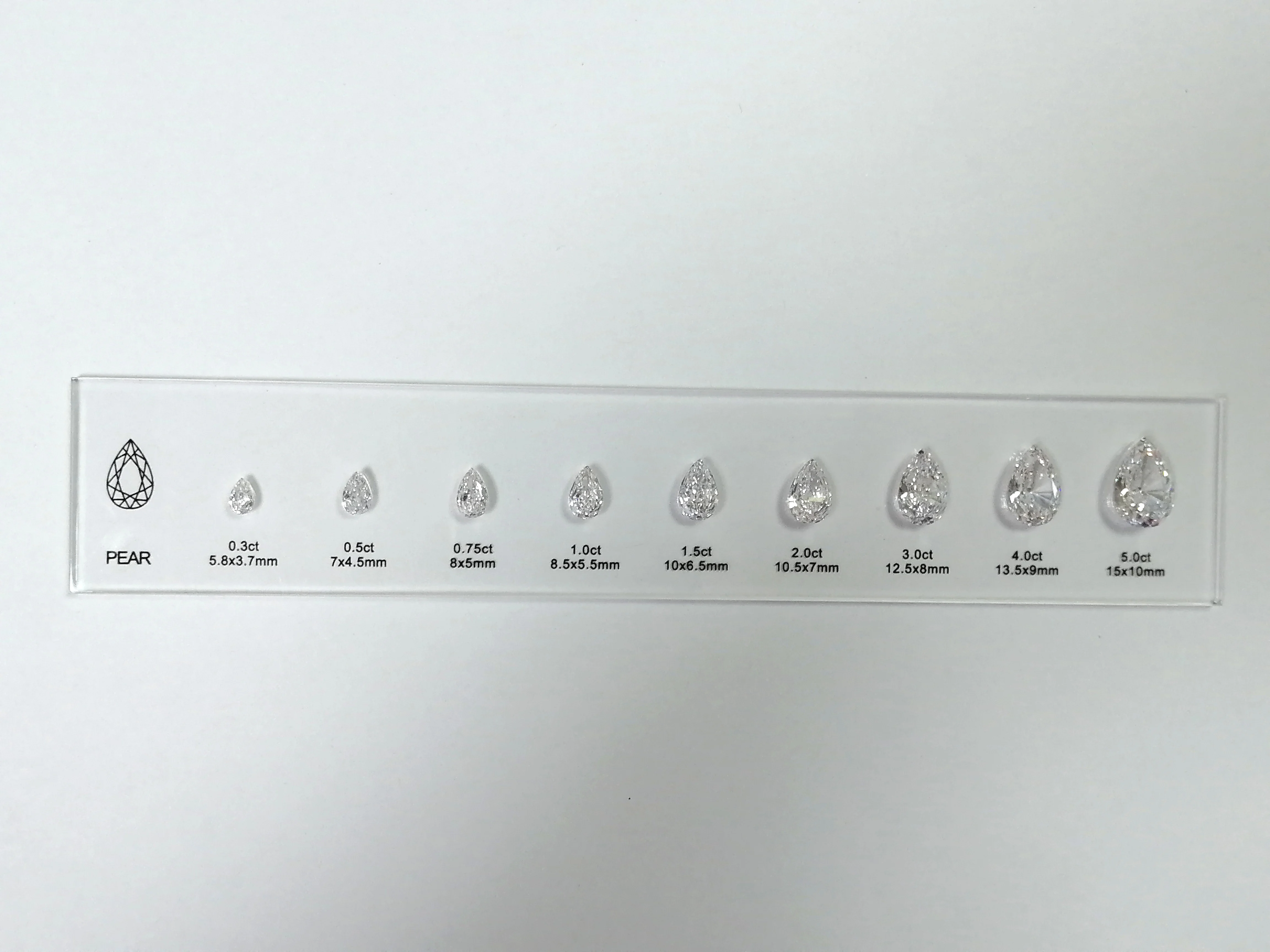 5Aキュービックジルコニア ダイヤモンドサイズチャート 0.3ct-5ct