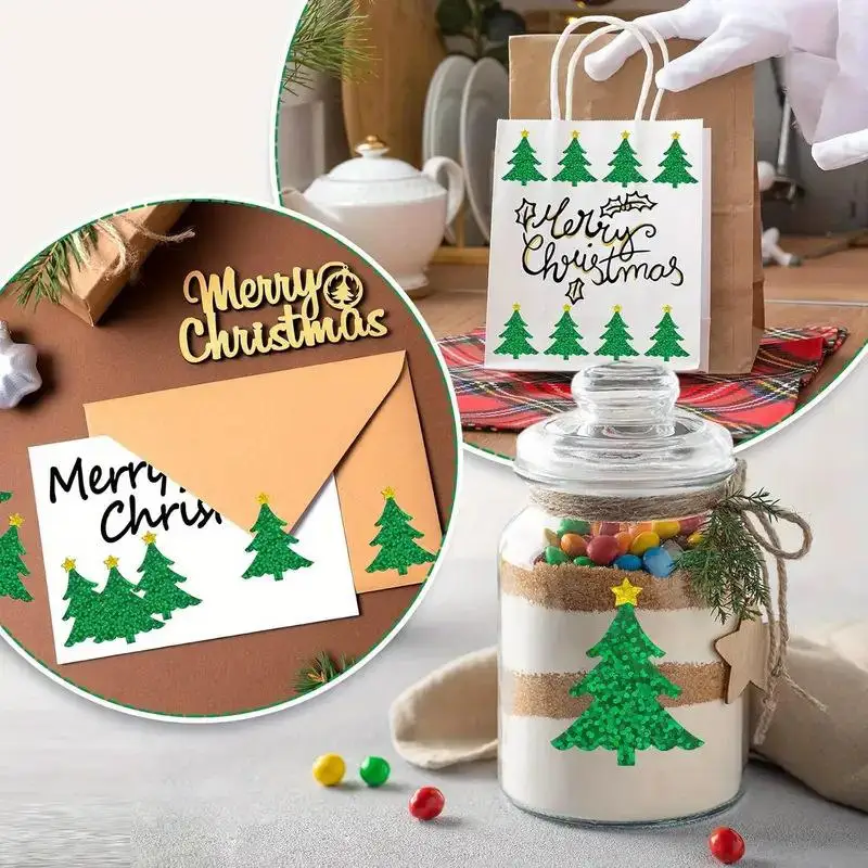 Christmas Glitter Stickers Santa Hat Christmas Tree Decorations Card Shapes Scrapbooking Gift Wrapping Xmas Mug Party Decal I2D3