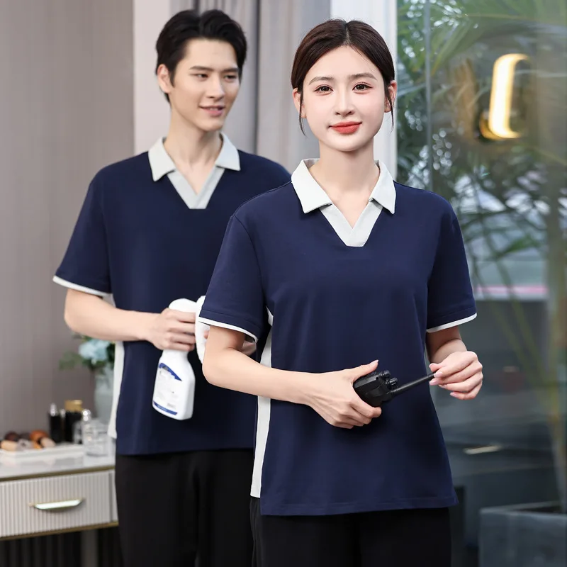 Summer Hotel Cleaning UniformsVShort Sleeve Work Uniform for Shopping Mall Housekeeping, Residential Property, Hotel Room Cleani