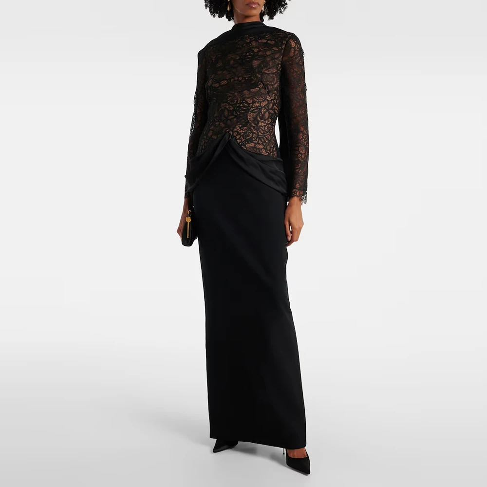 

Lace Evening Dress For Sexy Women 정장원피스 Vestidos de festa High Neck Elegant Side Slit Formal Occasion Cocktail Prom Gown