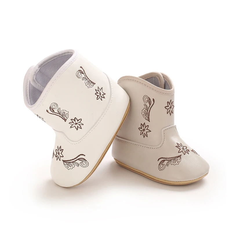 Baby First Walker Boots Floral Embroidery Soft Sole Infant Baby Shoes for 0-1 Yea
