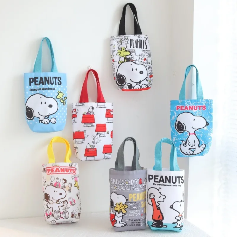 

New Miniso Animation Peripheral Snoopy Storage Bag Cartoon Canvas Water Bottle Bag Thermos Cup Handbag Umbrella Storage Bag Gift