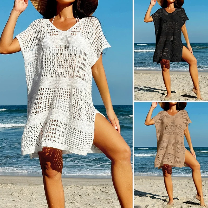 

Cross-Border Vaion Sexy Hollow out V-Ne Loose Women's Top New Beach Cover-Up Skirt Yoga Fitn Swimming Wear