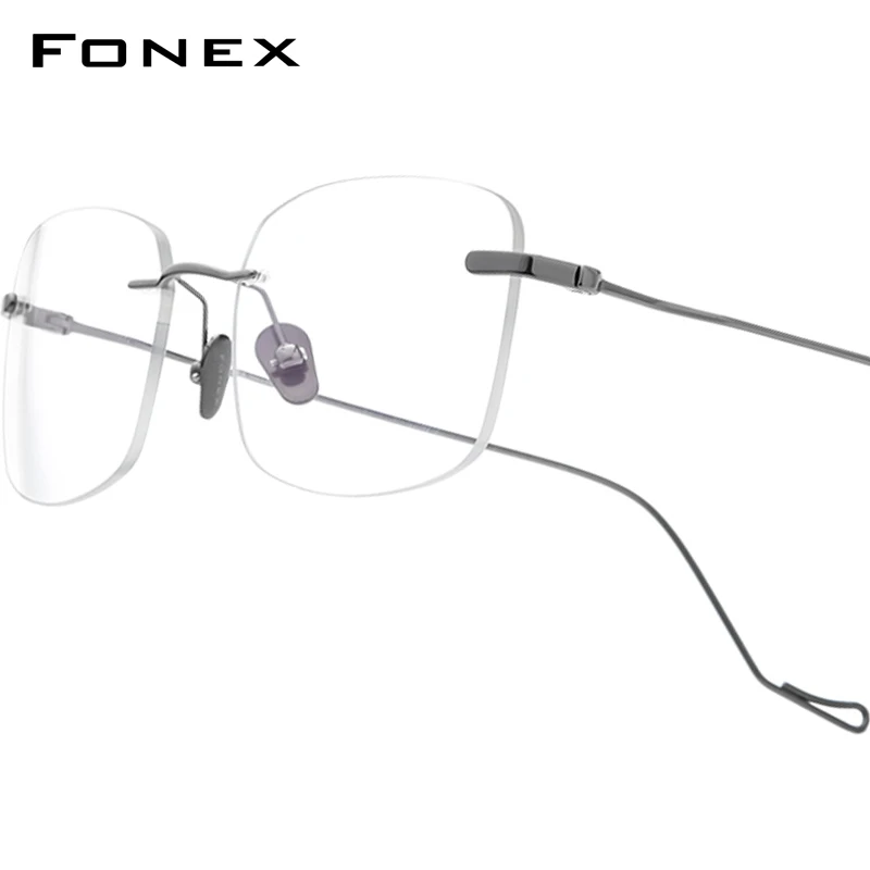 

FONEX Titanium Glasses Frame Men Brand Design Rimless Square Eyeglasses Frameless Women Ultralight-Weight Japanese Eyewear 8559