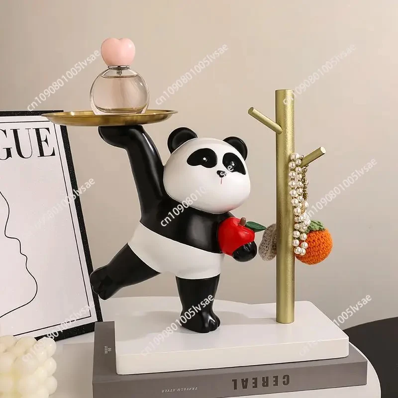 Home living room shoe cabinet home decoration housewarming new home gifts panda entrance key storage ornament with tray