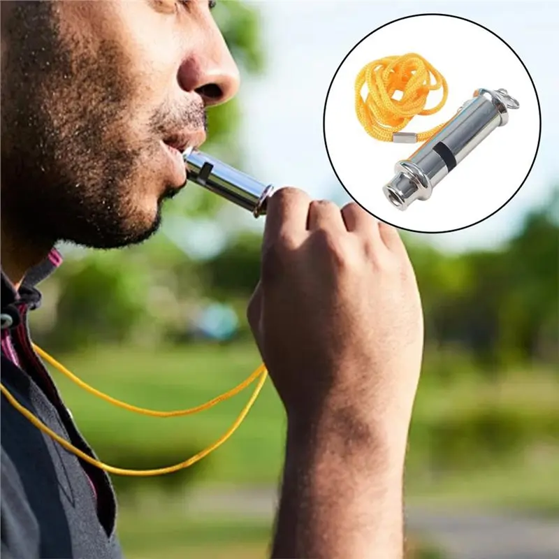 A89E-Emergency Whistle With Lanyard Stainless Steel Portable Security Warning Tool For Hiking Survival Rescuing