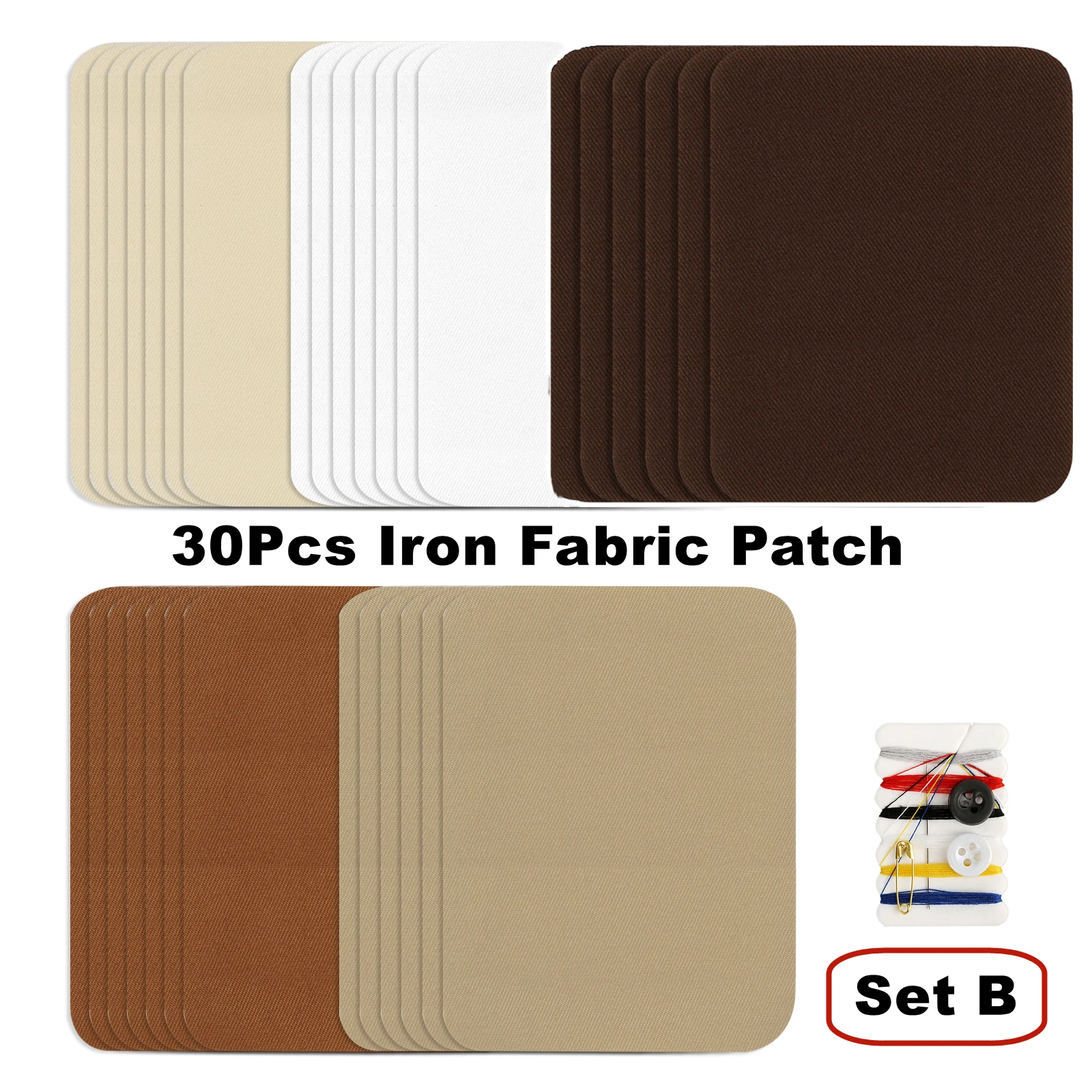 30Pcs/Lot Iron Fabric Patch With Sewing Kit Multipurpose Hot Melt Adhesive Patch Repair For DIY,Clothes,Jeans (5 Color,3.9”X5”)