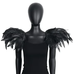 1 paio di spalline spalline ali di piume nere Punk Gothic Feather Cape Shoulder Shrug scialle Cosplay Party Halloween Show Decor