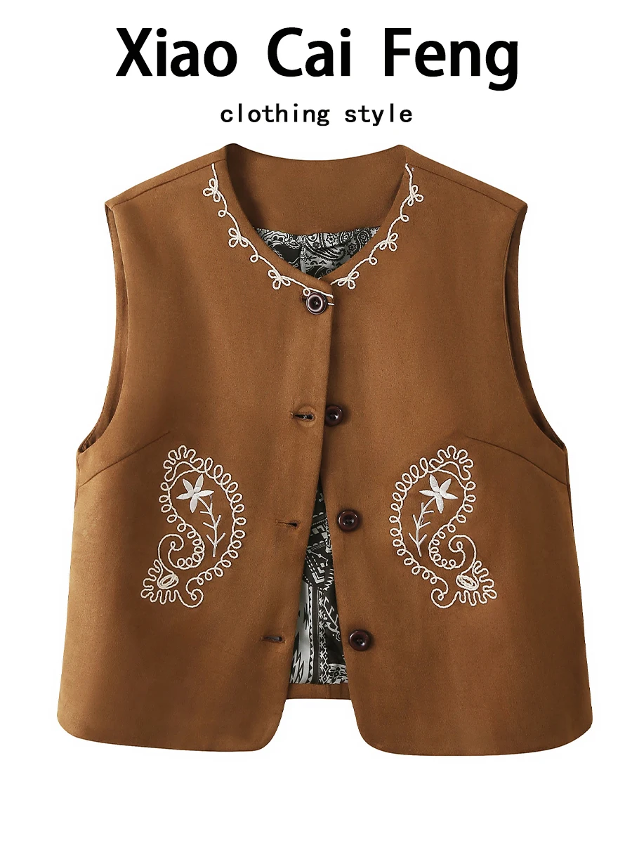 

Бархатный жилет из кожи оленя с вышивкой в стиле ретро, верхняя одежда, женский осенний элегантный многослойный топ с накладками на плечах