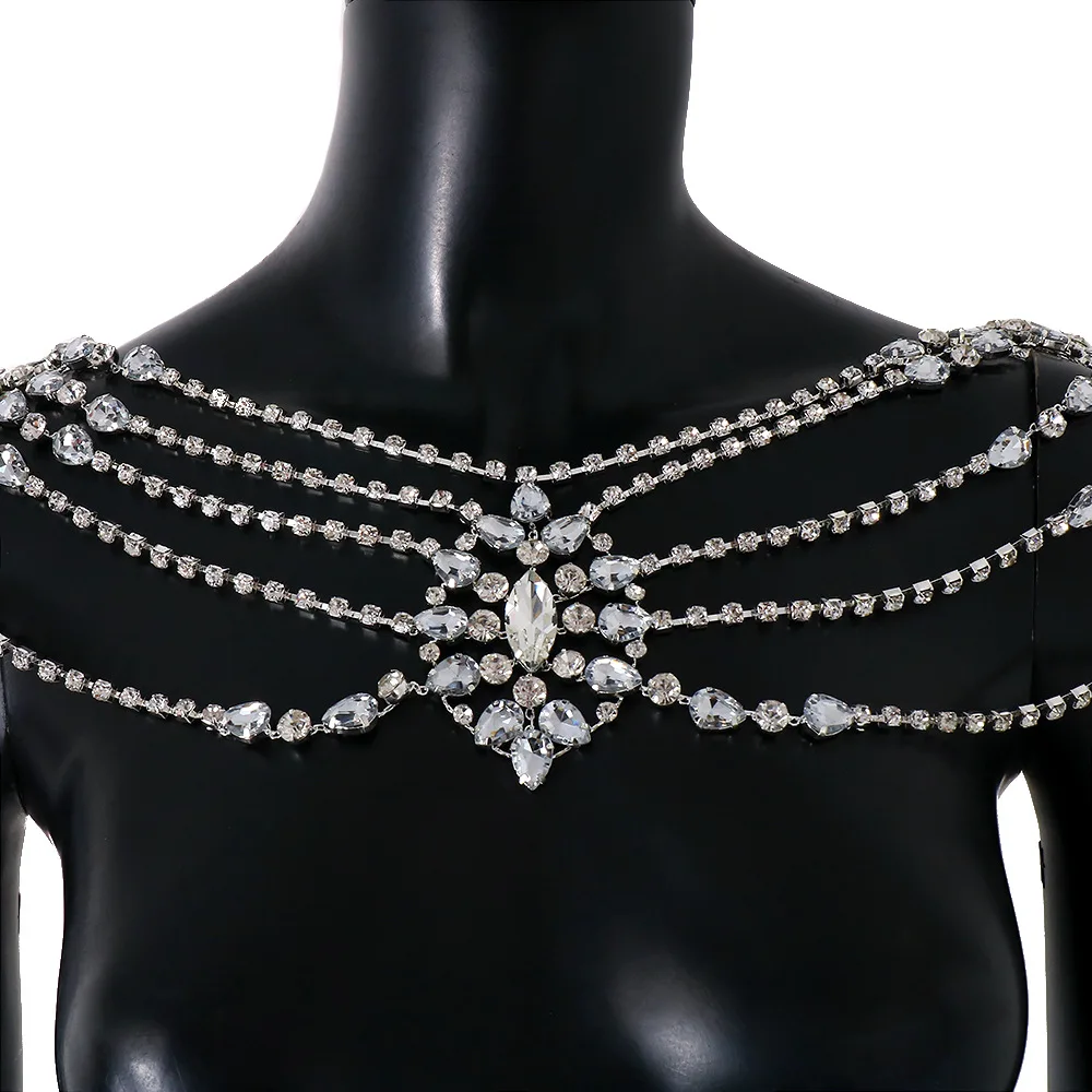 

European Wide Layers Shoulder Chain Necklace Bling Diamonds Wedding Gown Jewelry Decoration Luxury Women Shoulder Chain Women