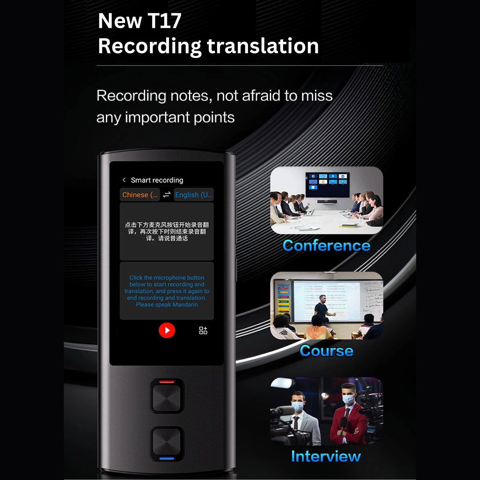 138 Languages Voice Device Translating Text / Photo Translate Support Voice Video Recording ChatGPT T17 Language Translator
