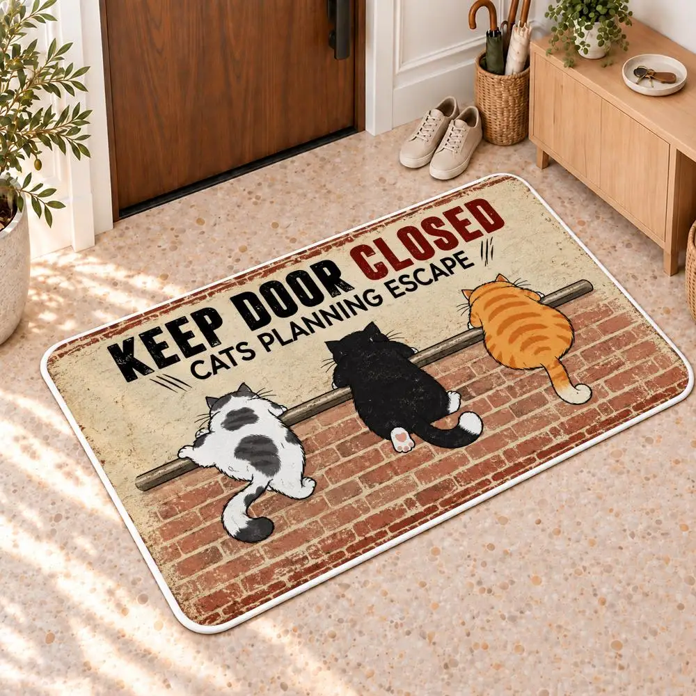 Vintage Cat Escape Floor Mat Flannel Rug Soft Non Slip Door Mat for Bathroom Bedroom Entryway Home Decor Gift