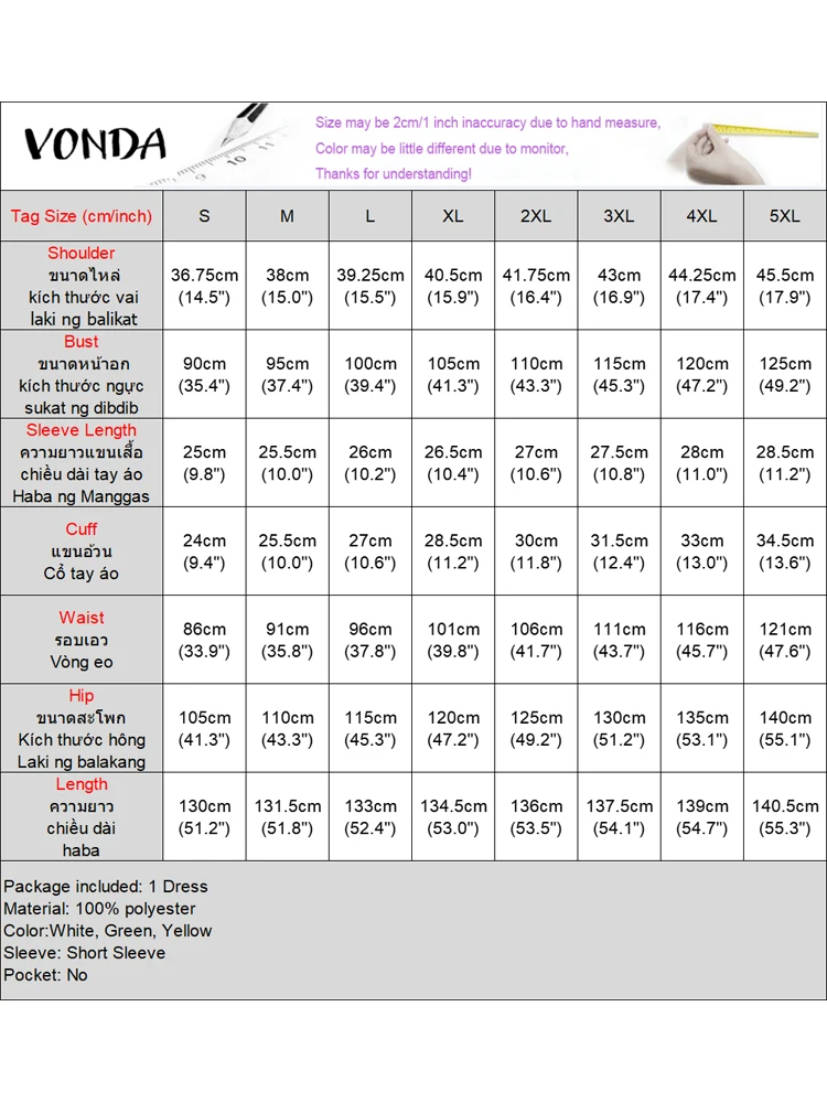 Plus Size 5XL VONDA Elegant Maxi Dress Women Summer Long Sundress 2025 Bandage Casual Solid Color Party Holiday Vestido Overszie