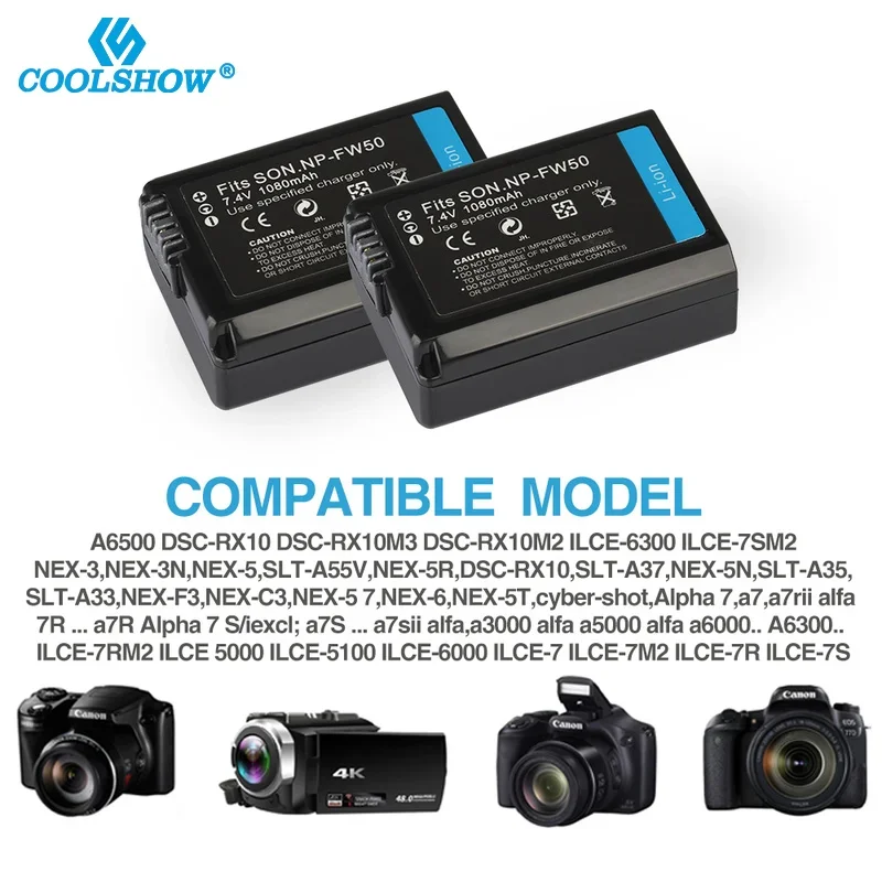 NP-batería de NP-FW50 FW50 para cámara Sony, para modelos a6500, a6300, a6000, a5000, a3000, NEX-3, Alpha, a7R, a7, a7rii, 7R, 7S, a7S, 1080mah