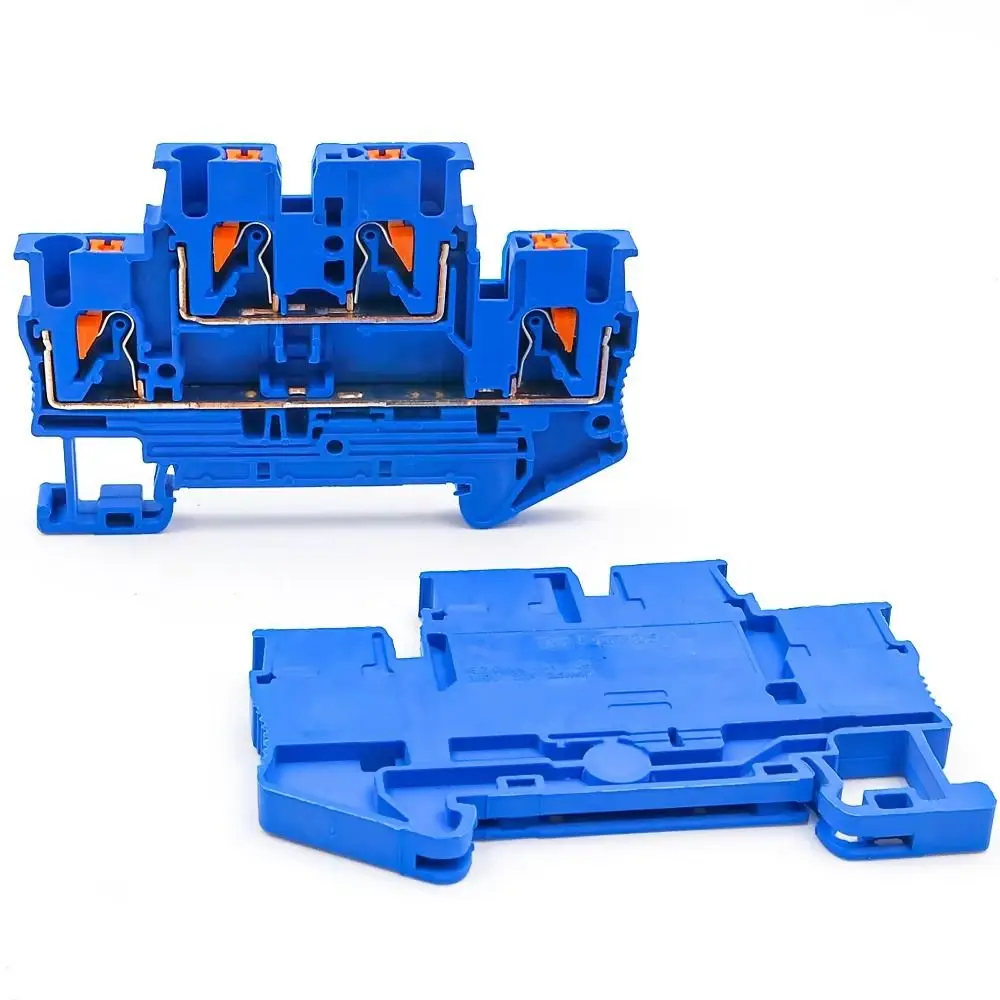 4Pcs PTTB-2.5 PTTB-2.5 Terminal Block 2 In 2 Out Nylon PA66 DIN Rail Terminal Block Tool Free 2.5mm2 Push In Wire Connector